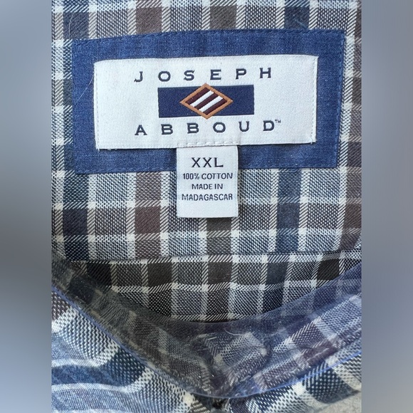 NEW Joseph Abboud Non-Iron Cotton Blue/Brown/Grey Plaid Button Up Shirt Size XXL - Picture 5 of 16